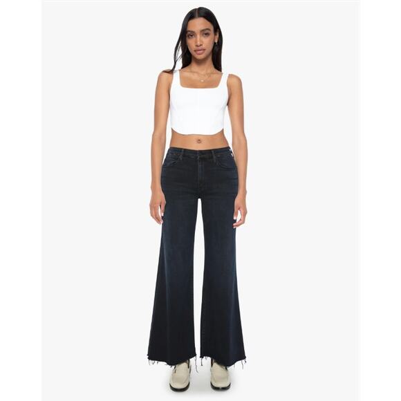 Mother Jeans Women 28 The Roller Fray Wide Leg Night in Venice Black Casual Chic - Picture 1 of 16
